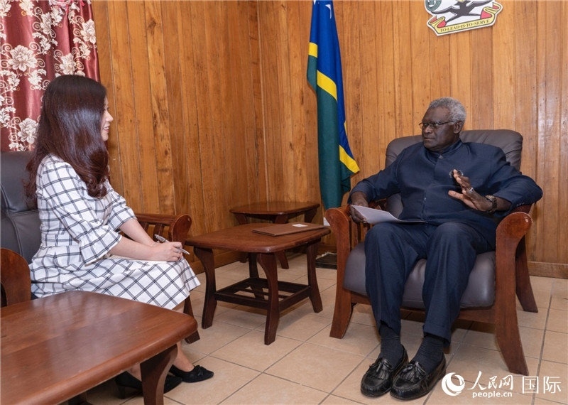 2023年9月14日，所羅門群島總理梅納西·索加瓦雷在首都霍尼亞拉接受人民網(wǎng)記者專訪。人民網(wǎng) 賀吉攝