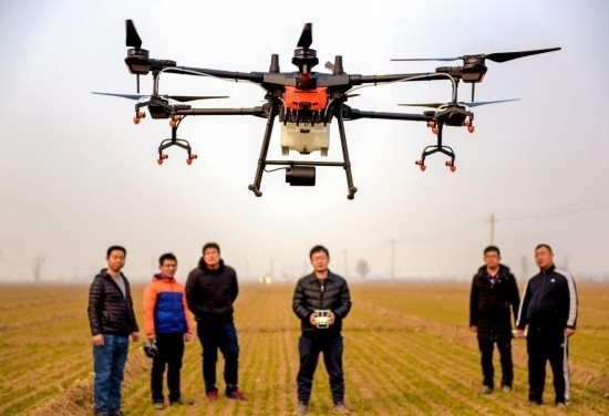 2019年2月25日，無(wú)人機(jī)教員（右三）在河北省衡水市冀州區(qū)徐莊鄉(xiāng)北榆林村為村民做植保無(wú)人機(jī)飛行操作技能培訓(xùn)。新華社記者 李曉果 攝