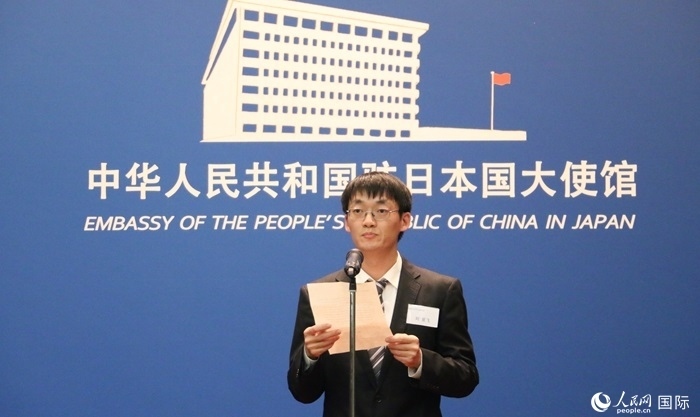 獲獎學生代表、大阪大學博士生劉亞飛發(fā)表感言。人民網 許可攝