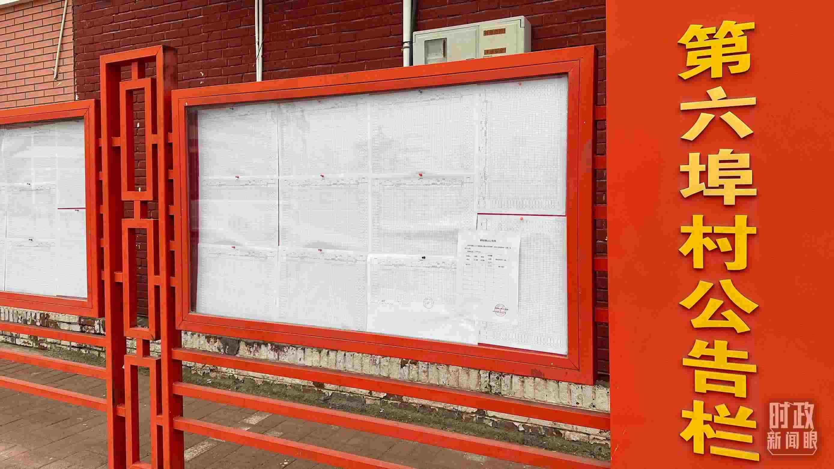 △第六埠村公告欄里張貼著“天津市2023年蓄滯洪區(qū)農(nóng)作物、經(jīng)濟林補償標(biāo)準(zhǔn)表”等。（總臺央視記者覃思拍攝）