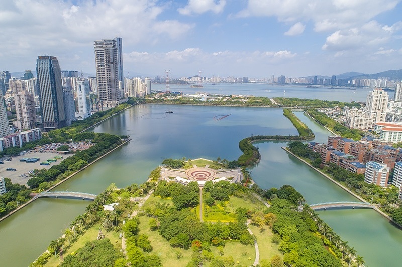 2021年5月15日，廈門(mén)，航拍筼筜湖，景色優(yōu)美。