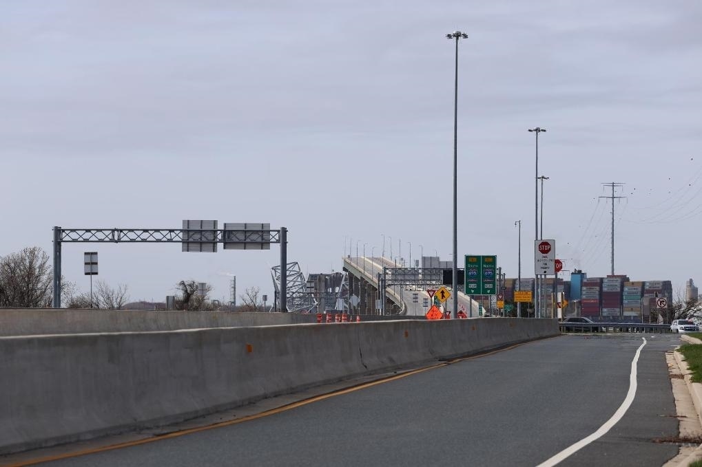 這是3月26日在美國馬里蘭州巴爾的摩拍攝的坍塌的大橋。新華社記者胡友松攝