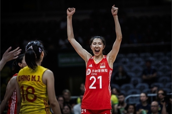 吳夢(mèng)潔慶祝得分。圖片來(lái)源：國(guó)際排聯(lián)