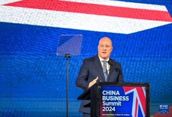 5月20日，新西蘭總理拉克森在奧克蘭出席新西蘭中國商業(yè)峰會并講話。新華社記者 郭磊 攝