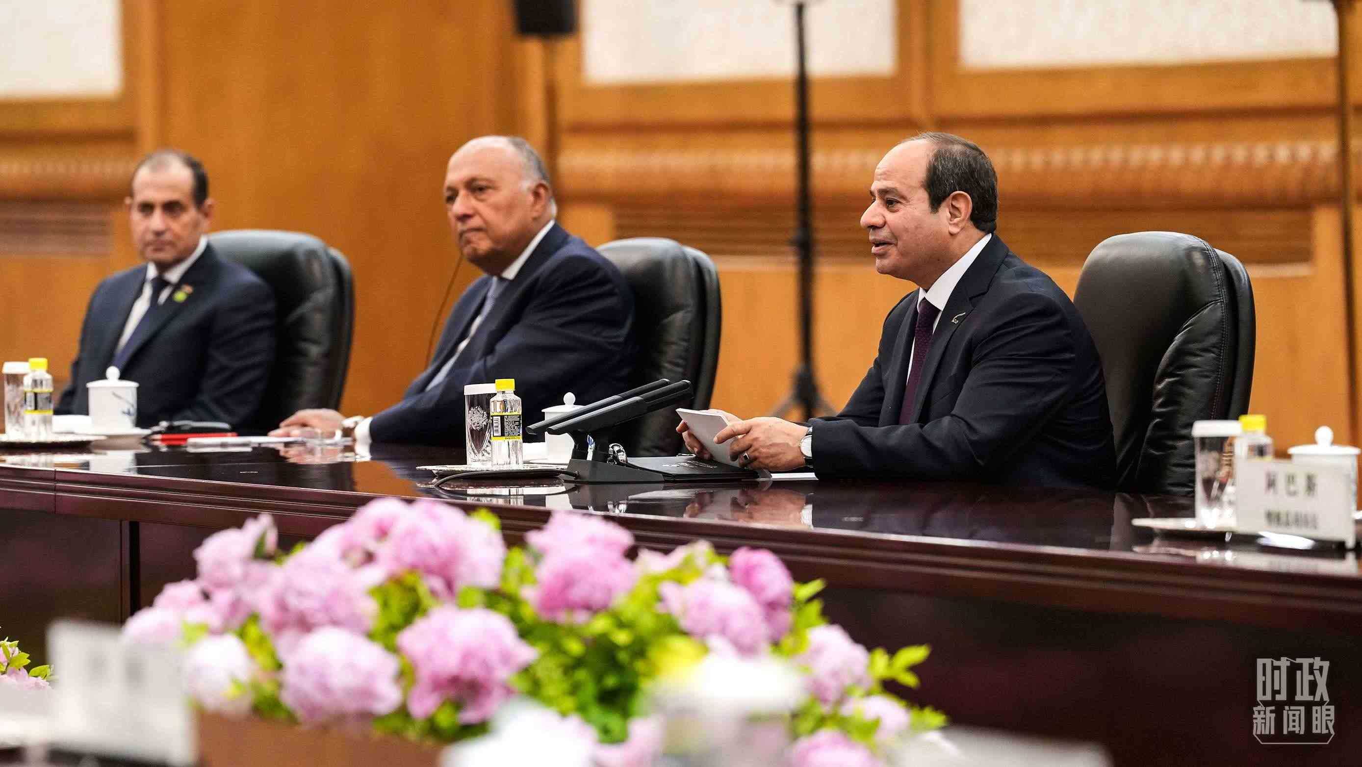 △會(huì)談中的塞西總統(tǒng)。（總臺(tái)國廣記者李晉拍攝）