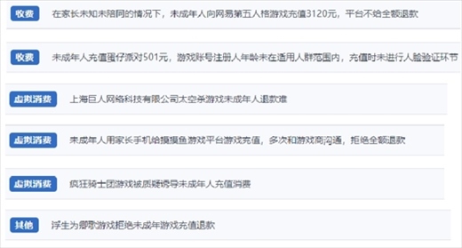 網(wǎng)友涉及“熊孩子”氪金相關(guān)投訴問(wèn)題。（“人民投訴”用戶投訴截圖）