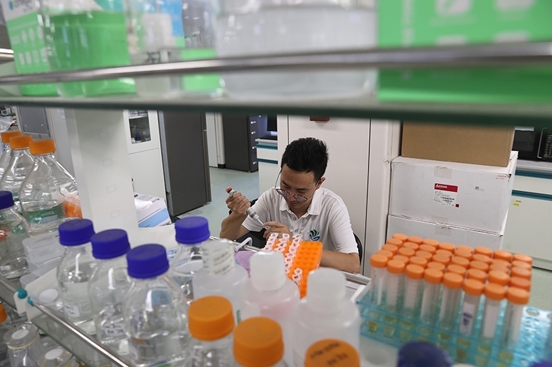 在三亞崖州灣科技城，一名青年科技工作者正在進行科研工作。