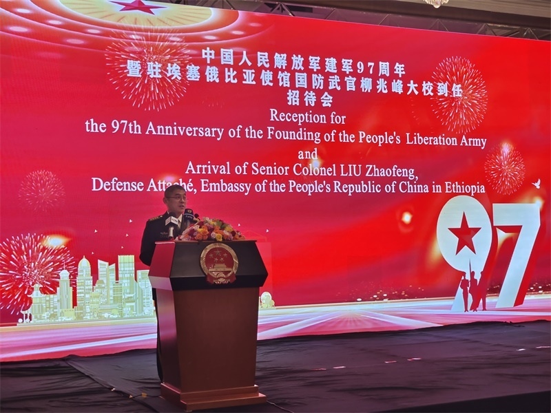 中國駐埃塞俄比亞使館國防武官柳兆峰致辭。攝影江絳