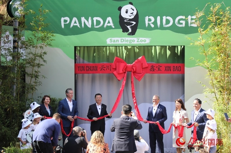1、中國(guó)駐美國(guó)大使謝鋒、加州州長(zhǎng)紐森、圣迭戈市市長(zhǎng)格洛利亞等人共同為“熊貓嶺”開(kāi)館剪彩。 人民網(wǎng)記者 李志偉攝