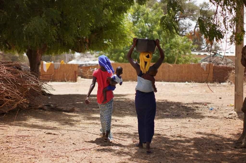 2023年3月20日，在塞內加爾久爾貝勒區(qū)的泰內富勒村，村民將取到的水運回家。新華社記者 王子正 攝