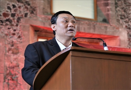 拉美分社負(fù)責(zé)人苗野主持慶?；顒?。主辦方供圖