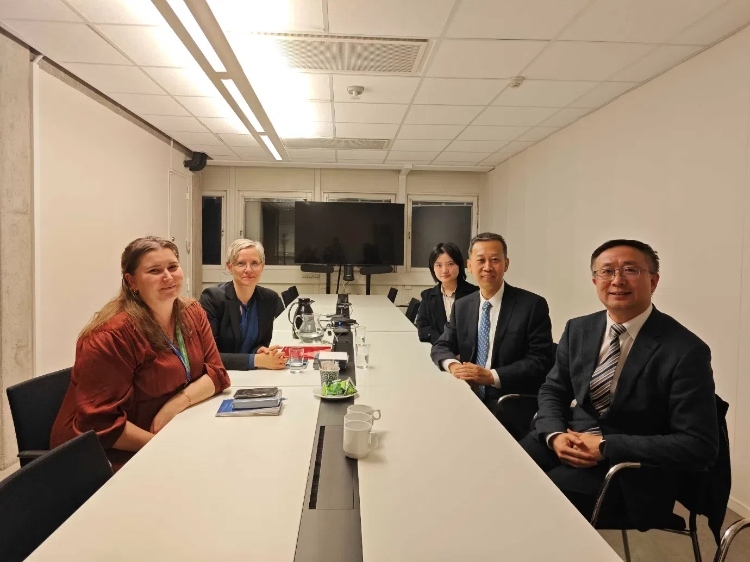 中國駐瑞典大使崔愛民會見瑞典聯(lián)合國教科文組織全國委員會秘書長。中國駐瑞典大使館供圖