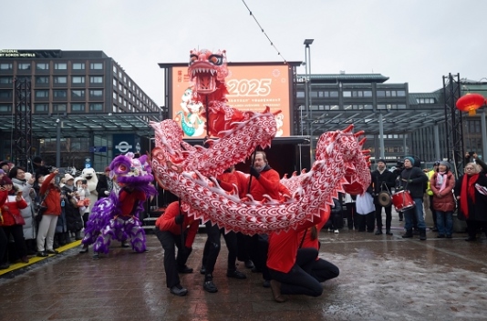 舞龍、舞獅表演。中國(guó)駐芬蘭大使館供圖