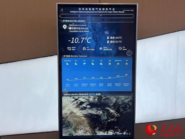 摩天輪等候大廳實(shí)時(shí)顯示的氣象信息。人民網(wǎng) 高清揚(yáng)攝